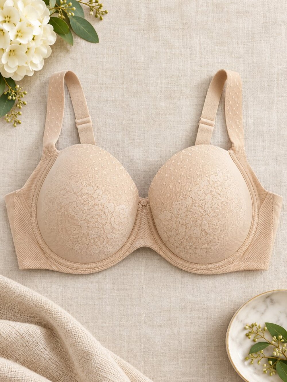 Soma Stunning Support Full Coverage Floral Lace Underwire Bra Beige 40DDD